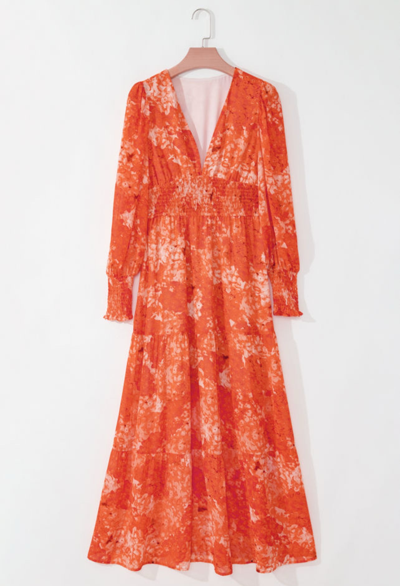 Orange Boho Floral Maxi Dress