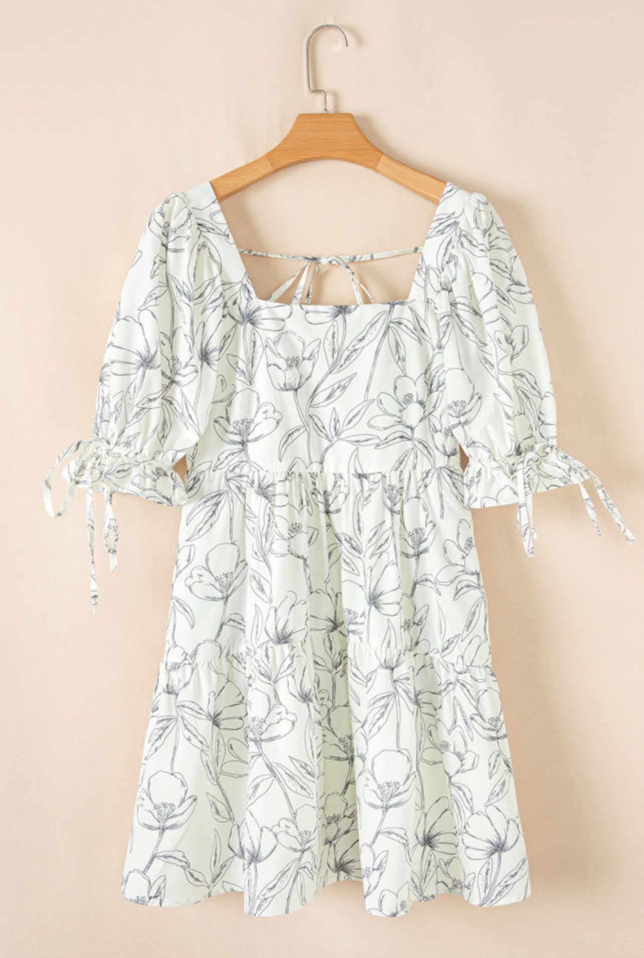 Floral Print Square Neck Puffy Sleeve Dress