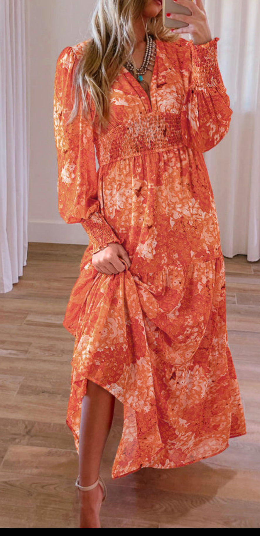 Orange Boho Floral Maxi Dress
