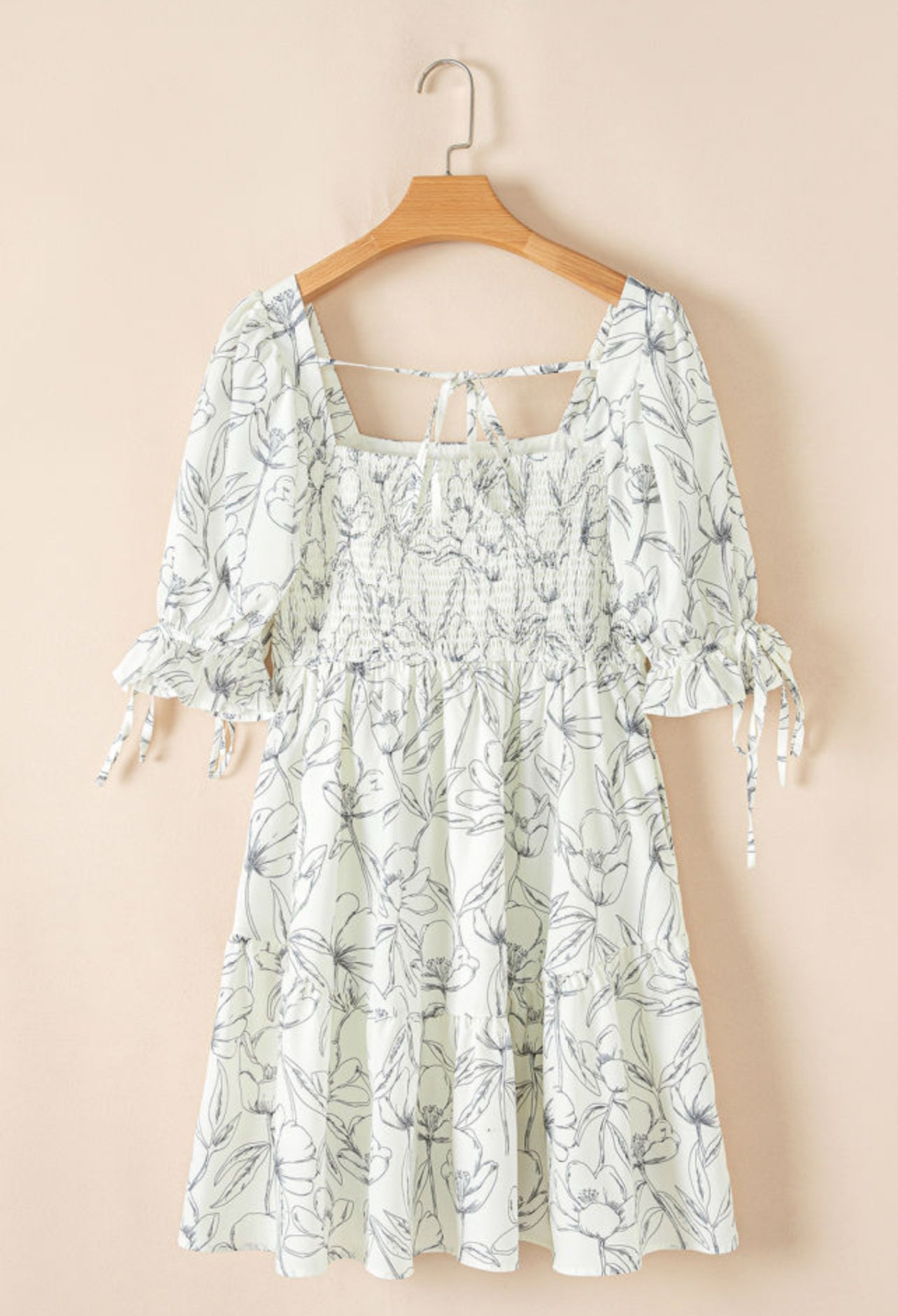 Floral Print Square Neck Puffy Sleeve Dress