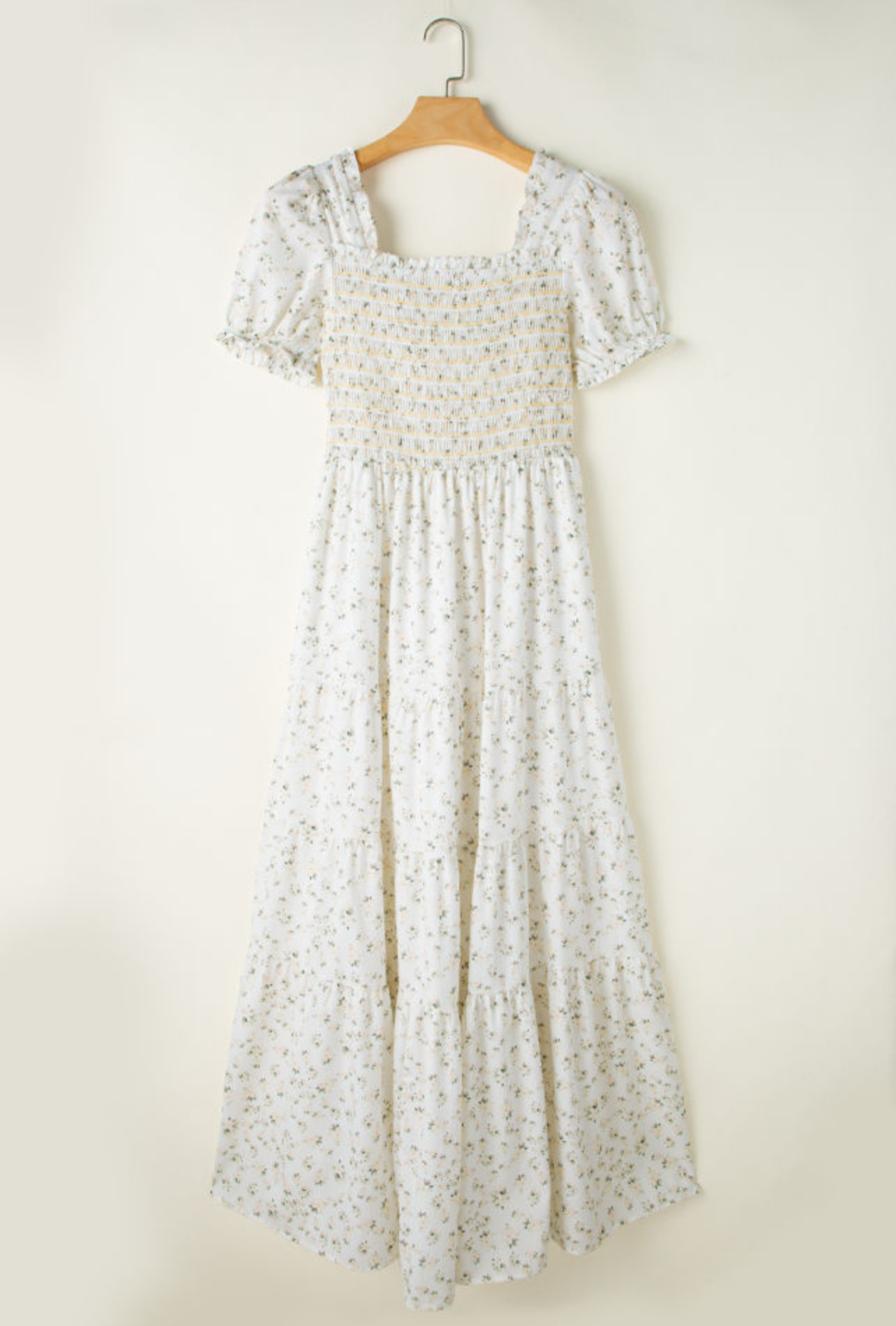 White Flowy Puff Short Sleeve Maxi Dress
