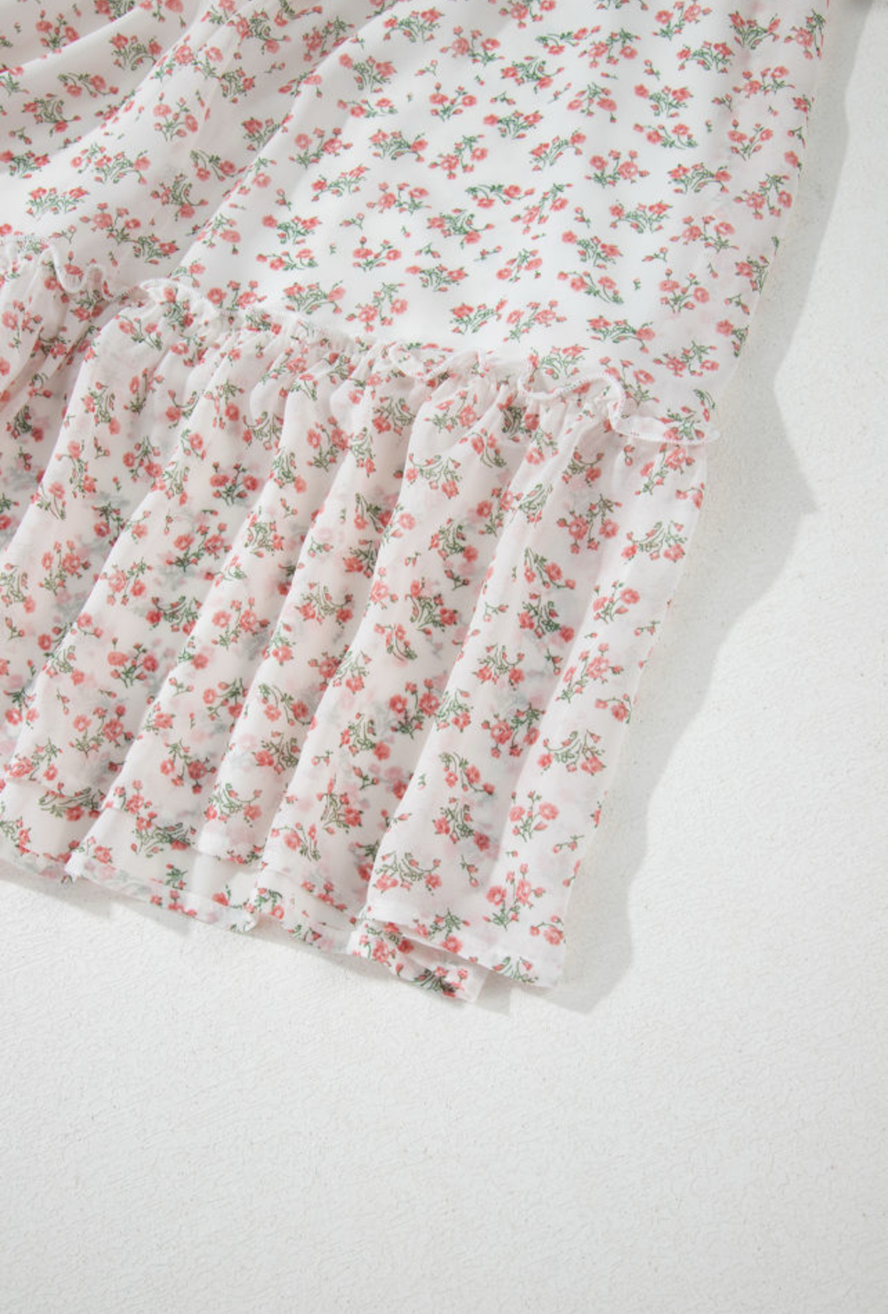 White Floral Print Ruffled Midi Dress