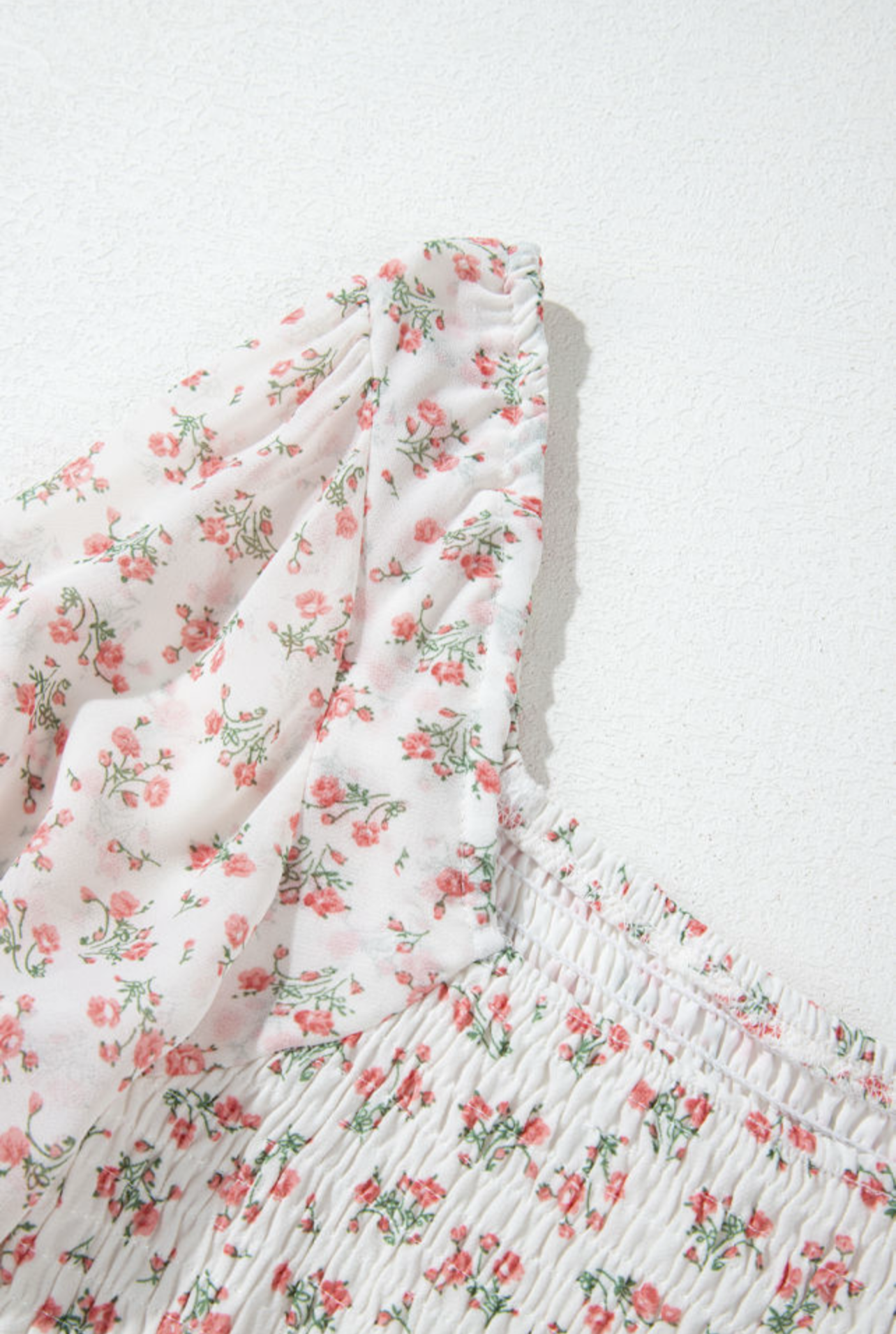 White Floral Print Ruffled Midi Dress