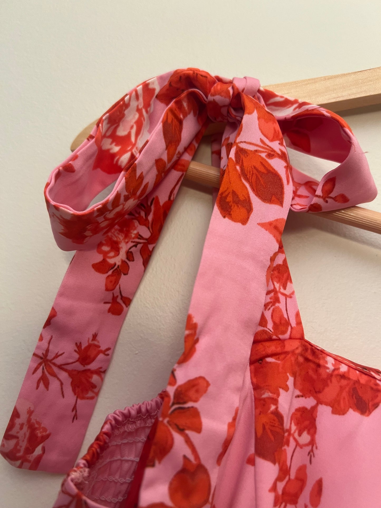 Shoulder Straps and Tiered Pink Tie Floral Dress