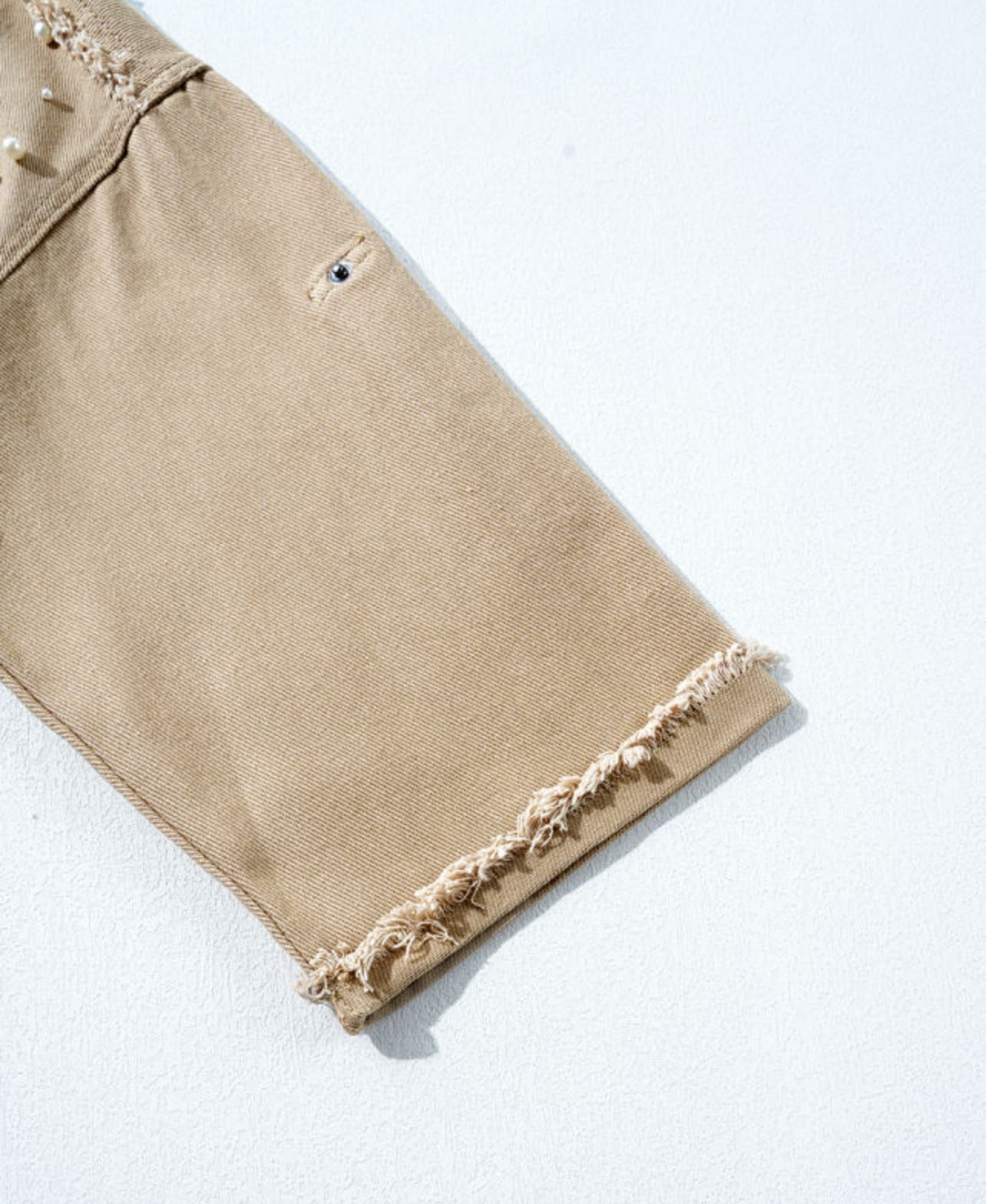 Khaki Pearl Button Up Denim Jacket