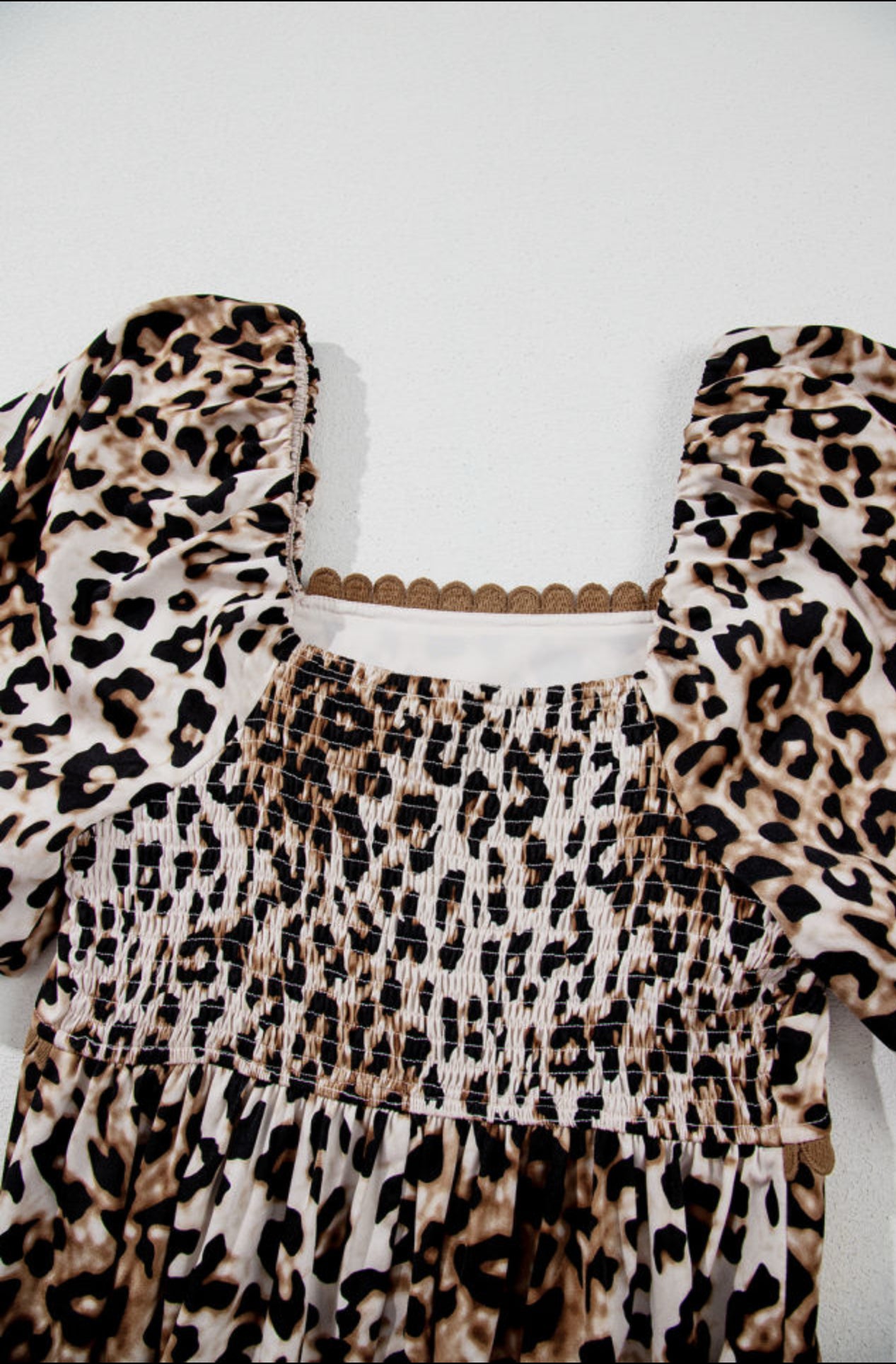 Leopard Print Bubble Sleeve Square Neck Maxi Dress