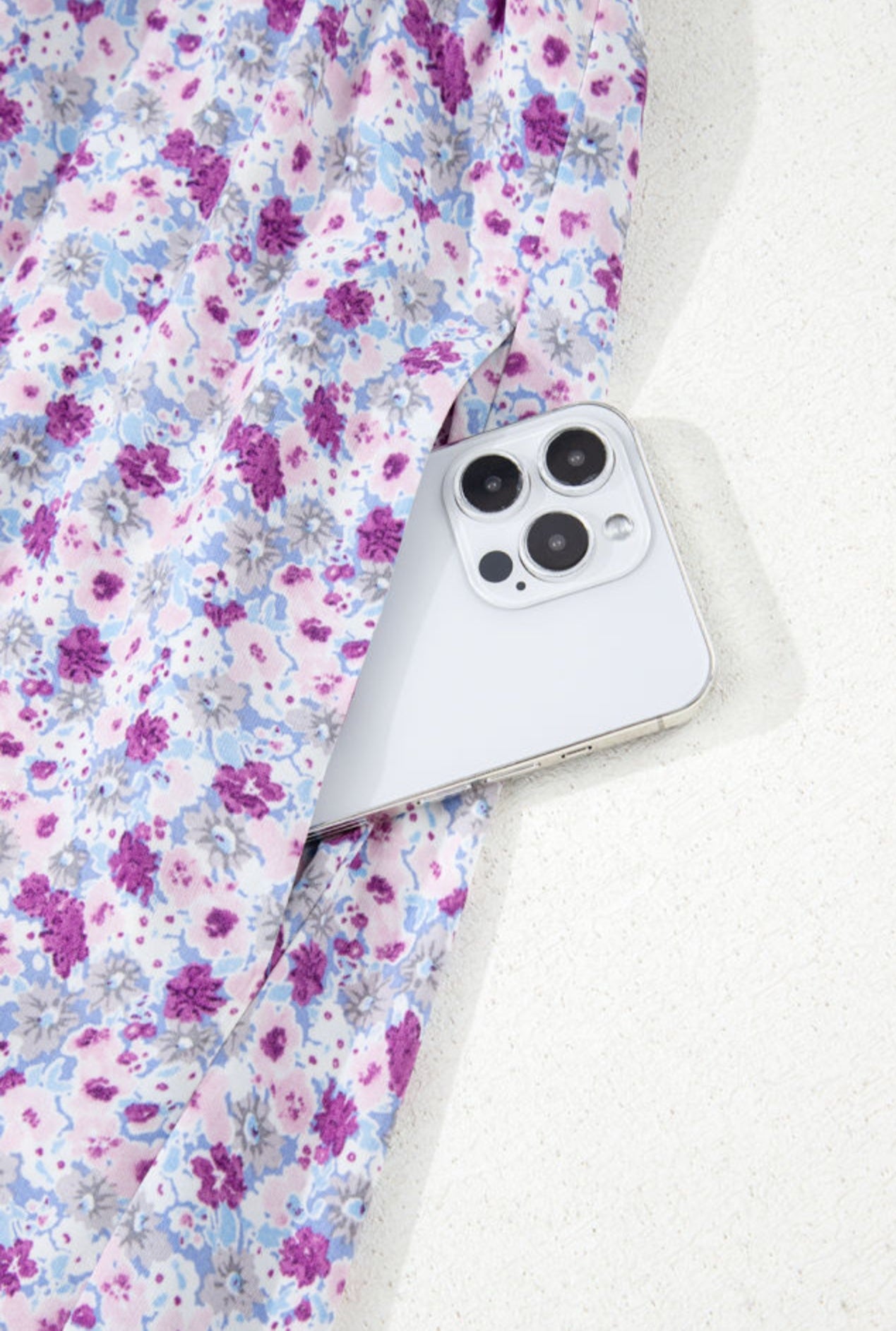Purple Floral Short Bubble Sleeve Maxi Dress