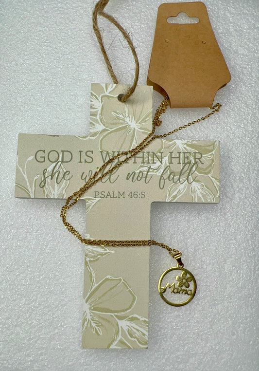 Gold Floral MAMA Letter Necklace