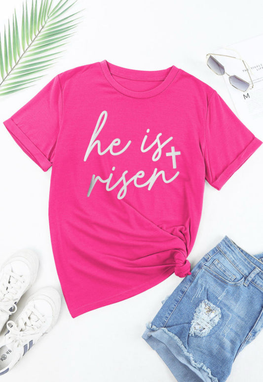 " He is Risen " Rose red crewneck t-shirt