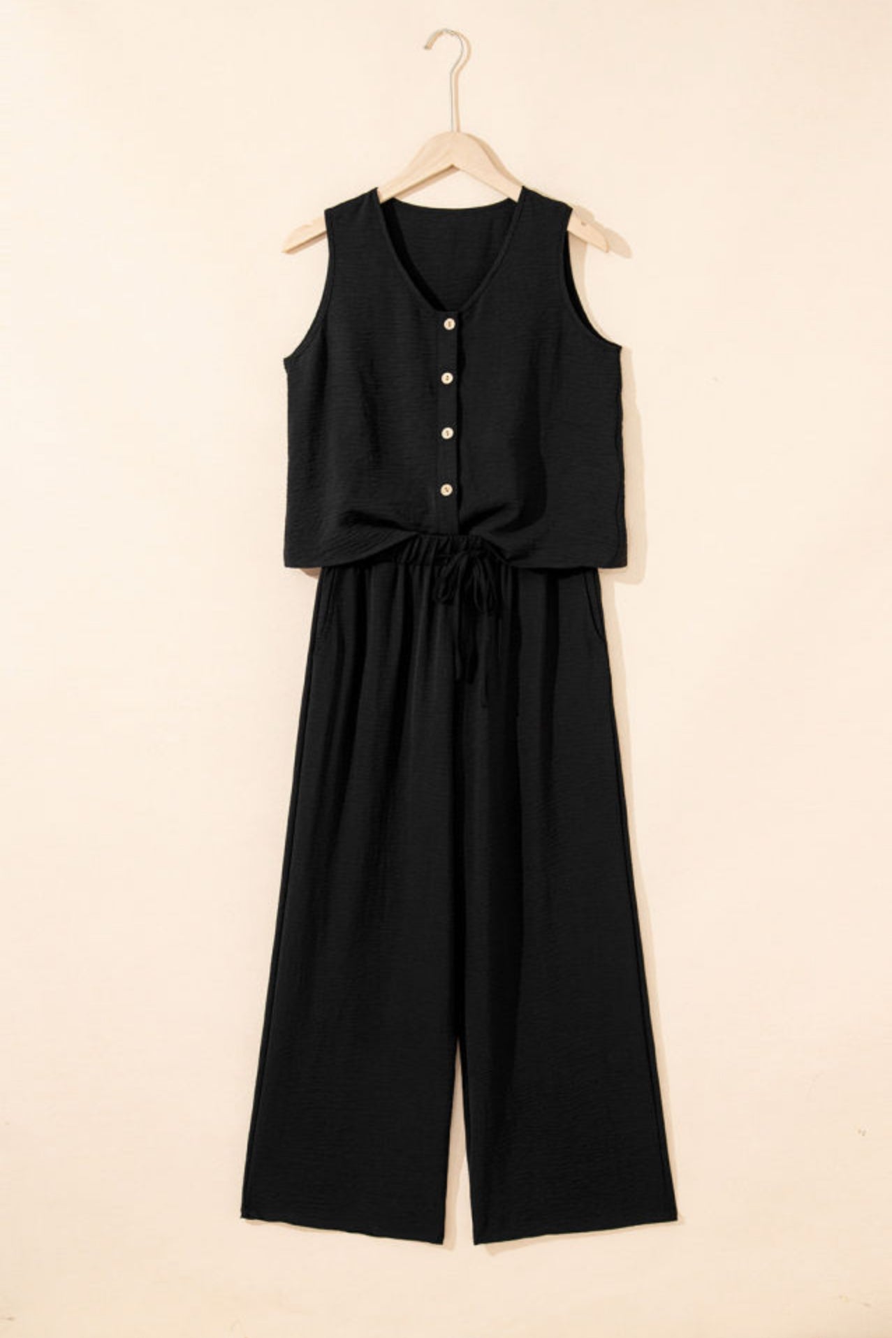 The “Que Cute” 2pcs Set Wide Leg With Drawstring Vest