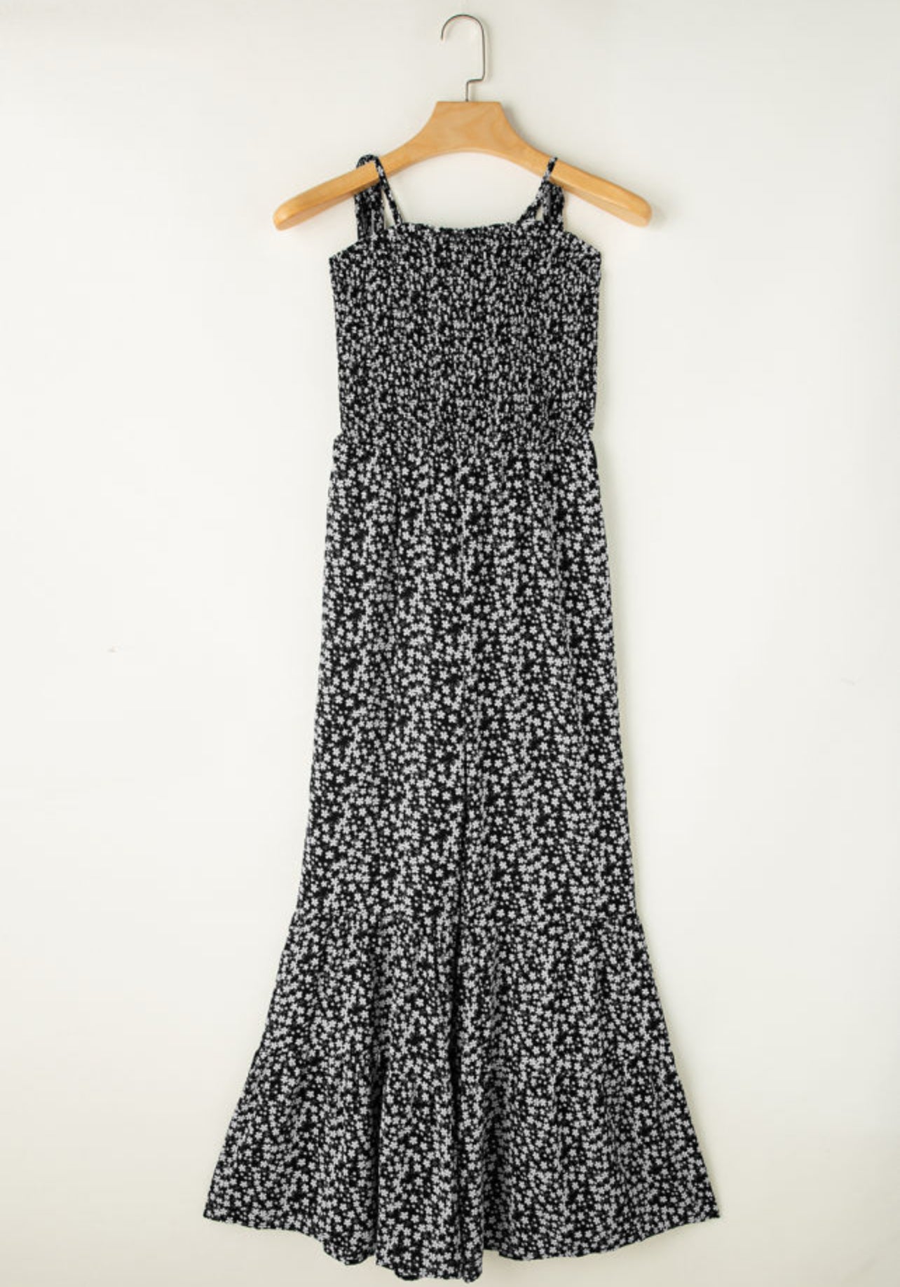 Black Thin Straps Bodice Wide Leg Floral Jumpsuit