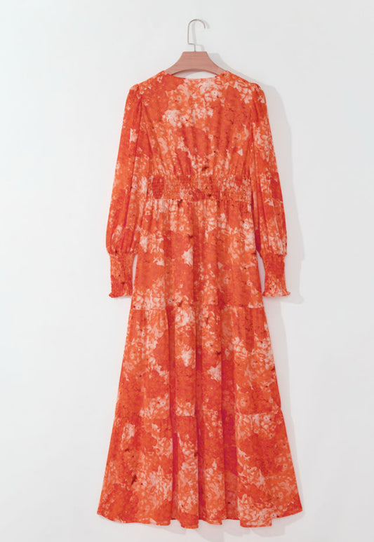 Orange Boho Floral Maxi Dress