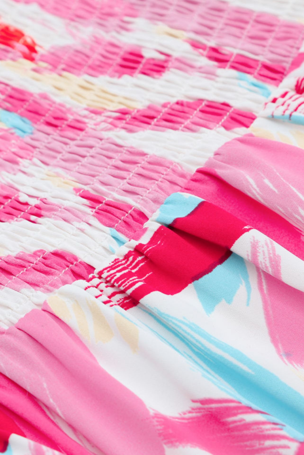 Yuli - Pink Brushed Printed Smocked Ruffle Tiered Dress