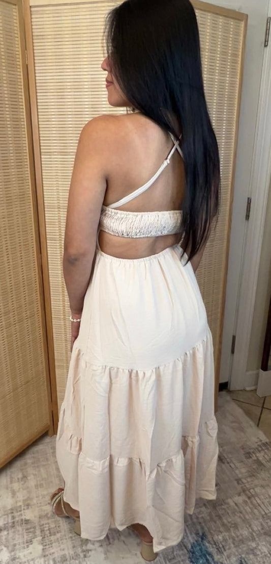 Arely - Crossover Backless Bodies Tiered Long Dress