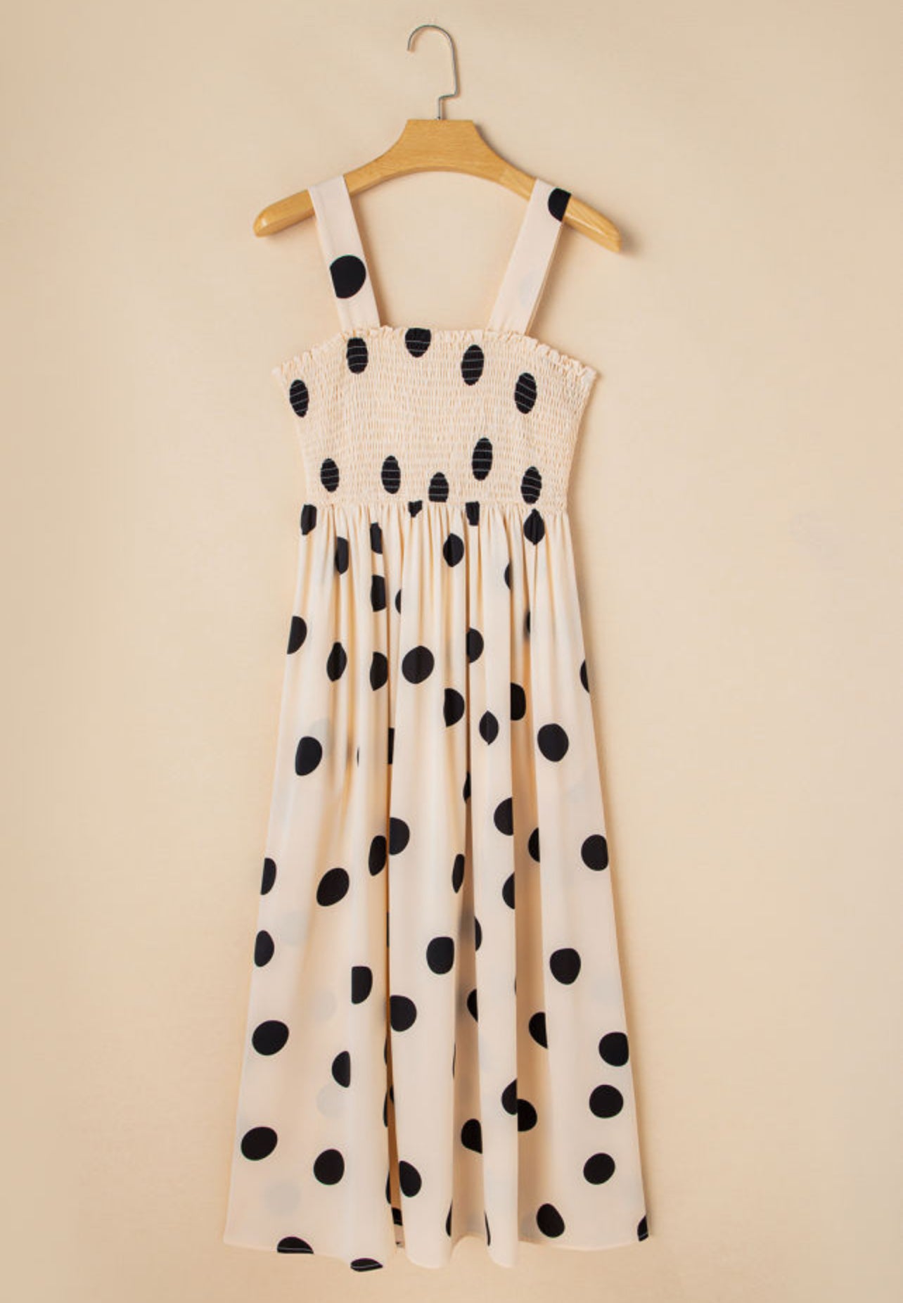 Polka Dots Smocked Fit Flared Sleeveless Dress