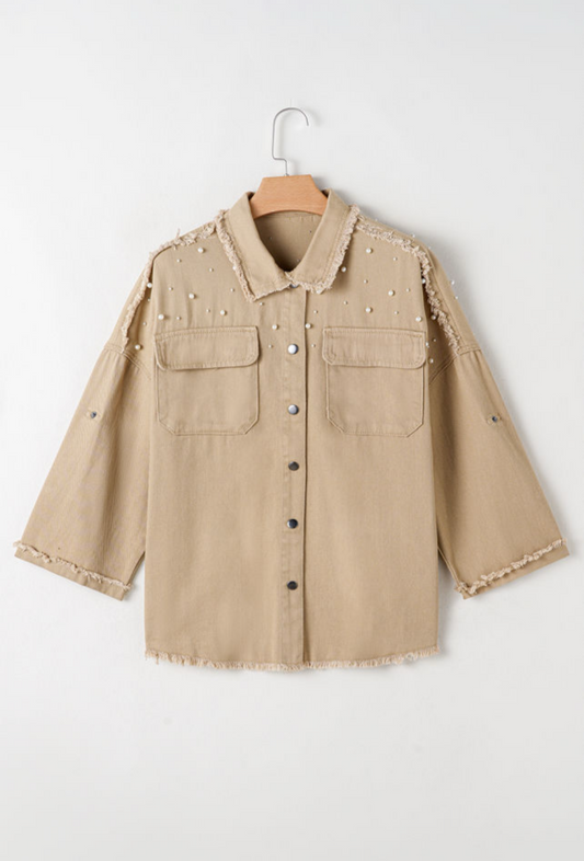 Khaki Pearl  Button Up Denim Jacket