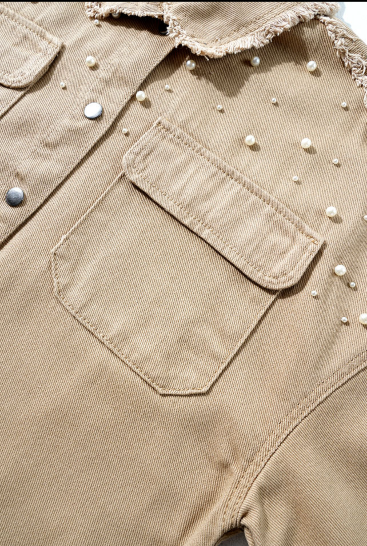 Khaki Pearl  Button Up Denim Jacket
