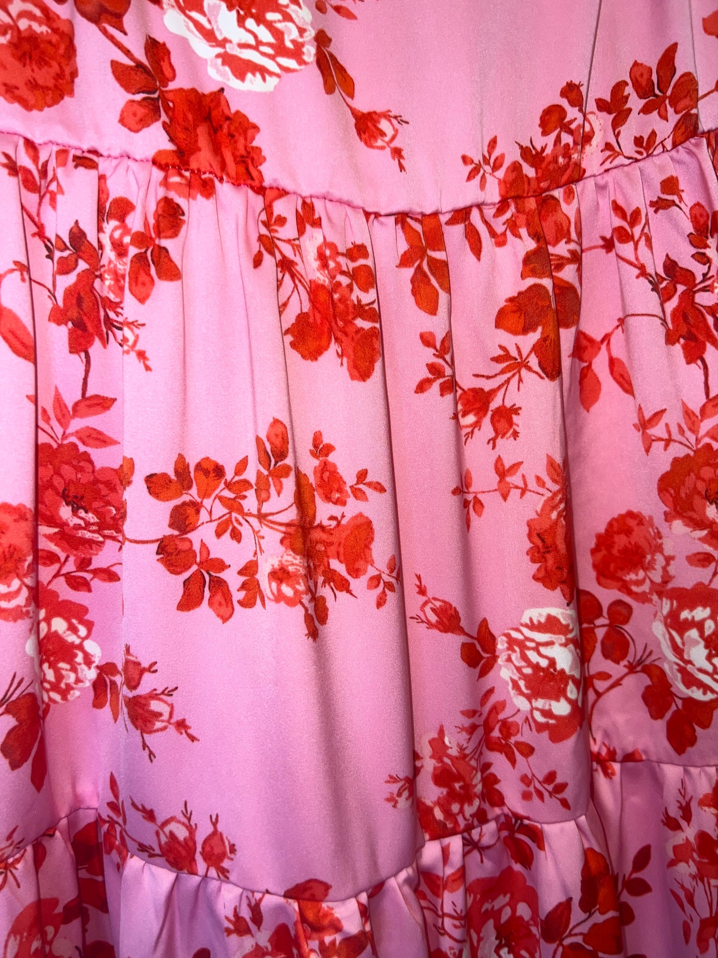 Shoulder Straps and Tiered Pink Tie Floral Dress