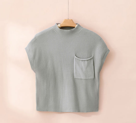 Gray Pocket Short Sleeve Sweatshirt
